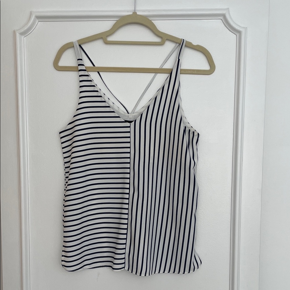 Topshop Striped V-Neck Sleeveless Tank Top - White & Navy